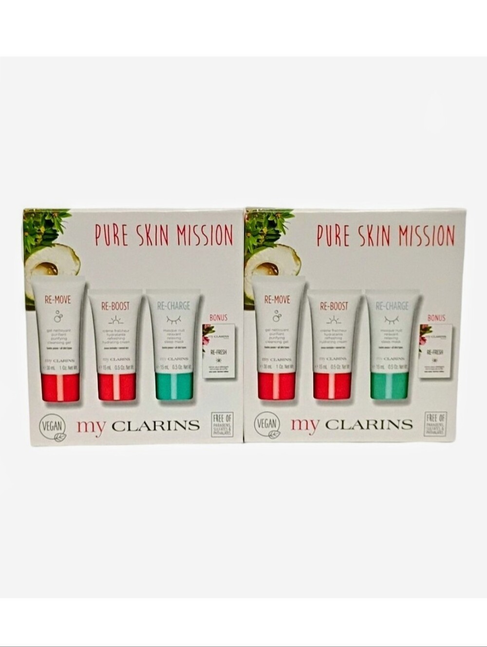 2x My Clarins Pure Skin Mission 4-Piece Skincare Starter Set Vegan Travel Size